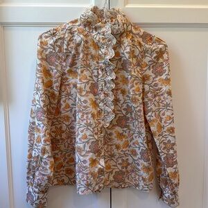 Sezane Chloe shirt size 4 (FR 36) Ecru / yellow garden